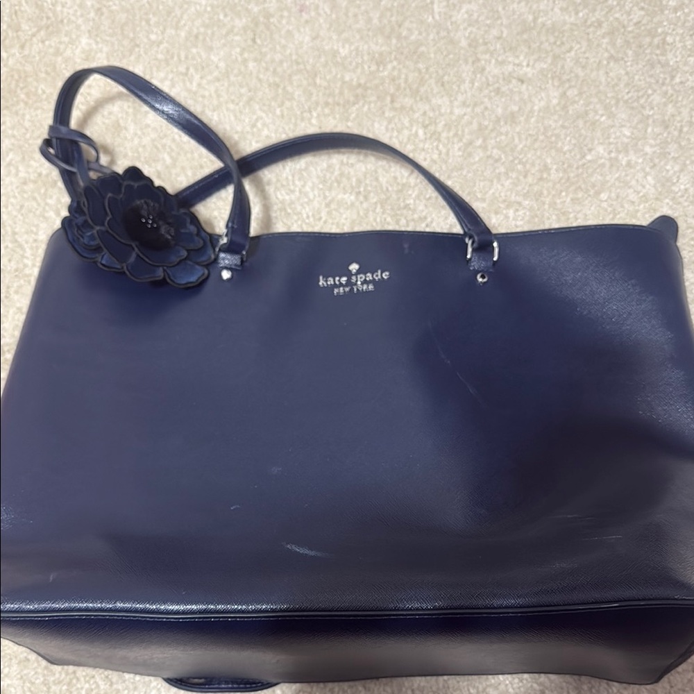 Kate Spade Midnight Blue Tote with Floral Accent